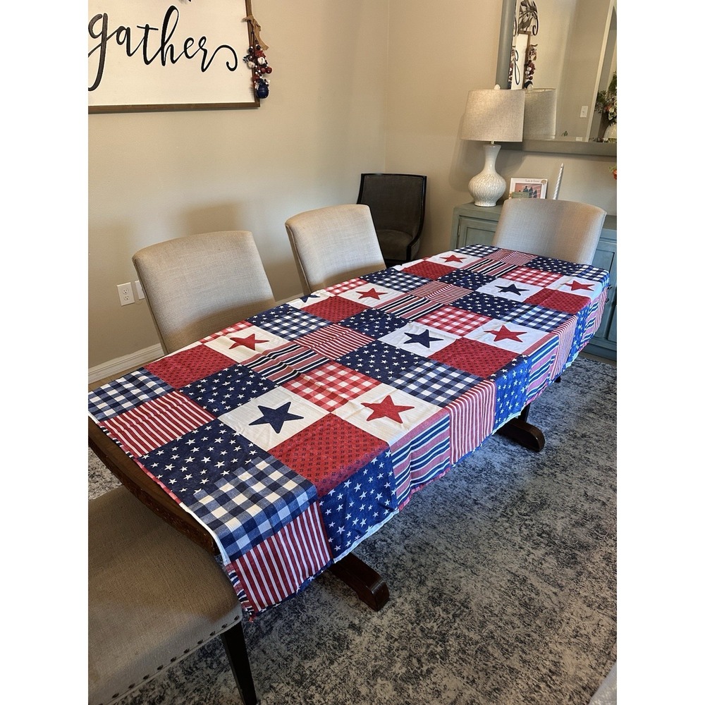 Celebrate Americana Together Patriotic Tablecloth 58x82 Rectangular
